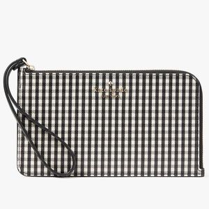 Kate Spade Lucy Jazzy Gingham Printed Medium L-Zip Wristlet New